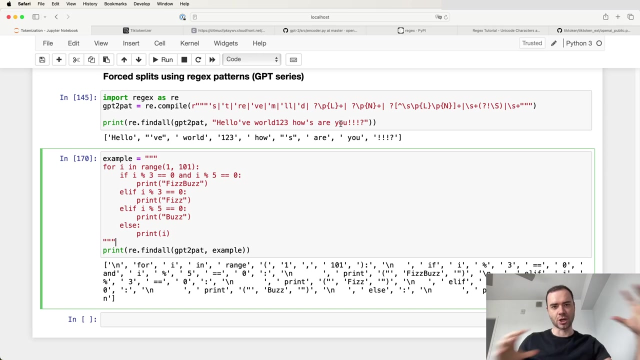Example of regex pattern splitting Python code